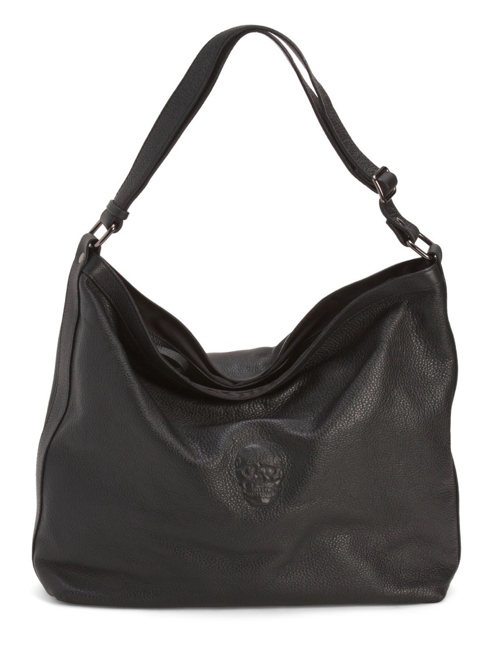 IO Pelle Italia 🇮🇹3D single Skull Embossed Black Leather Hobo Tote Bag